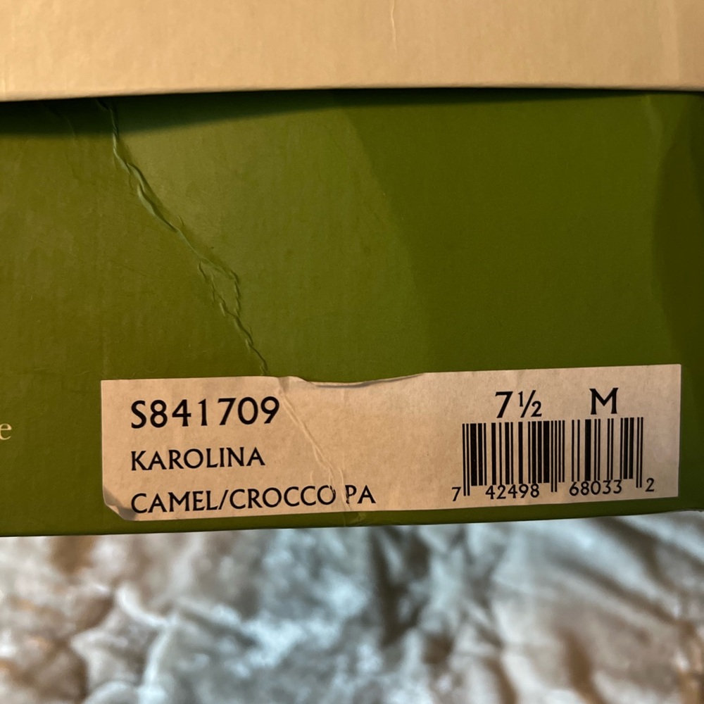 NEW IN BOX KATE SPADE KAROLINA CAMEL CROC HEELS SIZE 7.5 - Picture 7 of 13